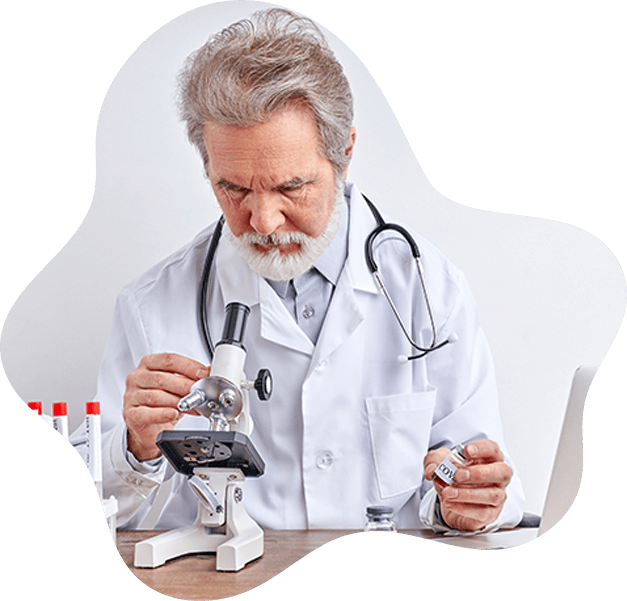 Physician examining a laboratory sample